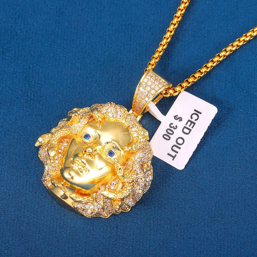 

2023New Fashion Hiphop Micro Inlaid Zircon Medusa Pendant With Chain For Men Women Greek Mythology Luxury Iced Out Charm jewelry
