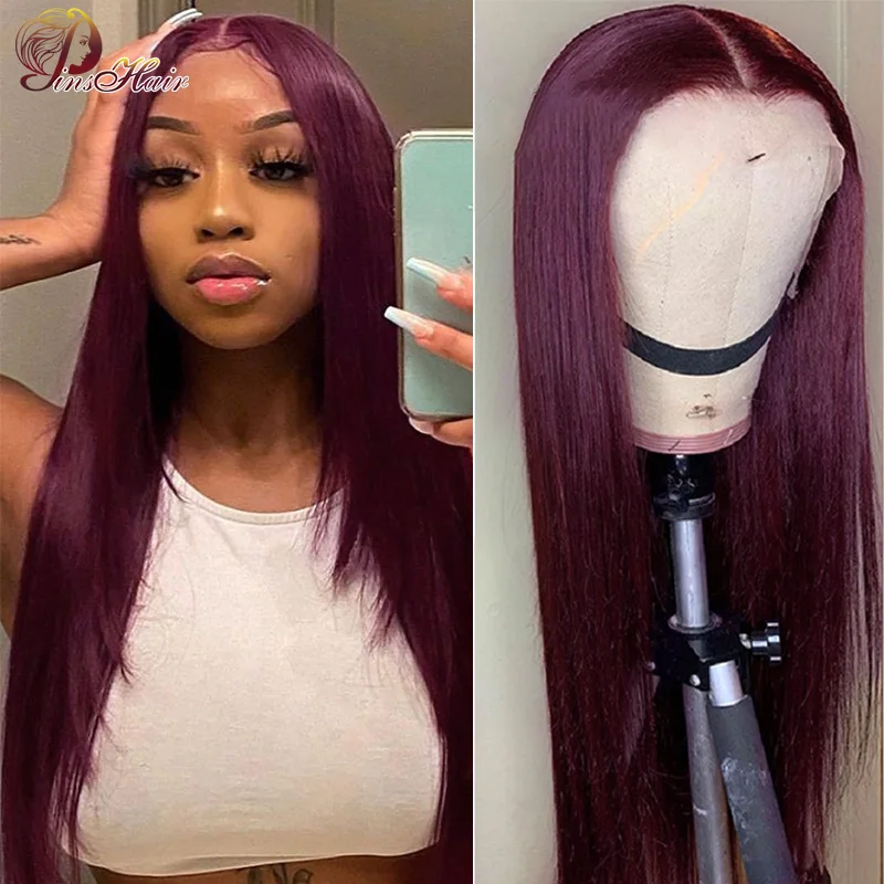 Burgundy Lace Front Wigs For Women Transparent Brazilian Straight Lace Front Human Hair Wigs 99J Red Colored Human Hair Wig Remy