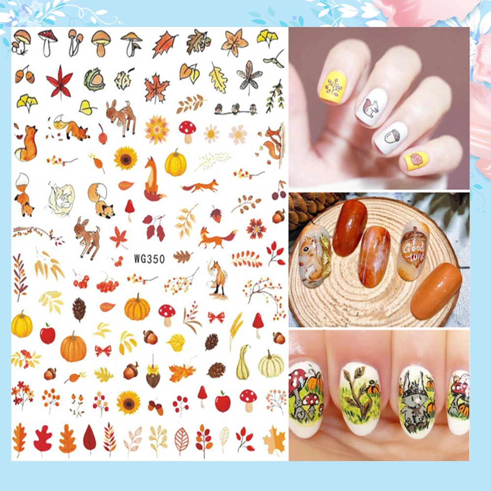 

10pcs3D Color Maple Leaf Nail Art Sticker DIY Adhesive Leaf Manicure Supplies Flowers Animal Nail Slider