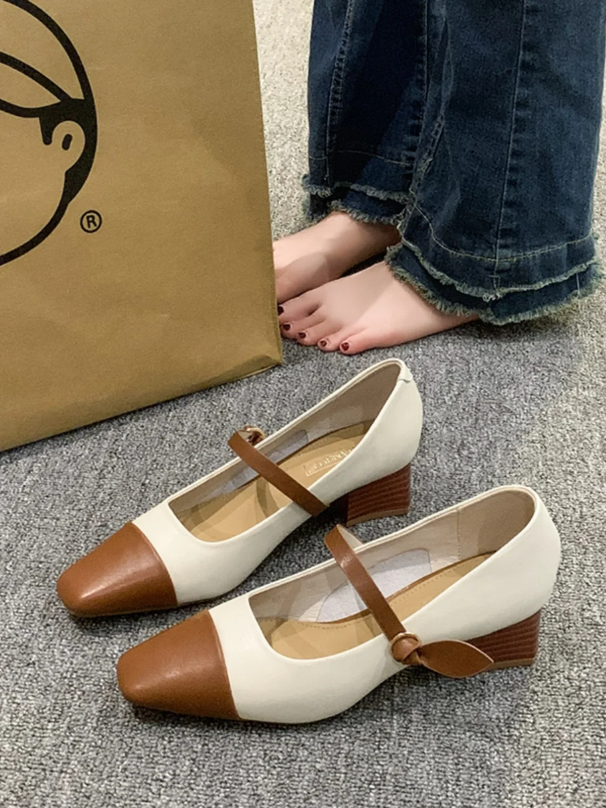 

Lolita Shoes 2023 Sandals Ladies Beige High Heels Square Toe Branded Pumps Mary Jane Latest Spring African 12cm Retro Casual Blo