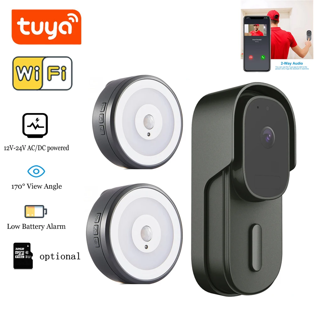 Tuya Smart Home WiFi Wireless Doorbell 2MP 1080P Peephole Camera Door Bell Two Way Audio Video Intercom Smart Life App Control