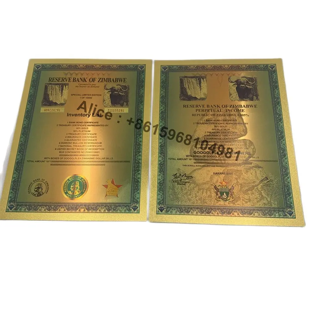 Контейнеры для банкнот из золотой фольги в Зимбабве Googolplex с коробкой УФ серийным