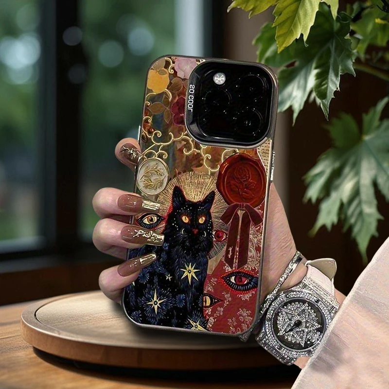 Фото Винтажный жесткий матовый чехол Black Star Cat для iPhone 17 Air 16 E 15 14 Plus 13 12 Mini 11 Pro Max, силиконовый чехол из акрилового листа №4