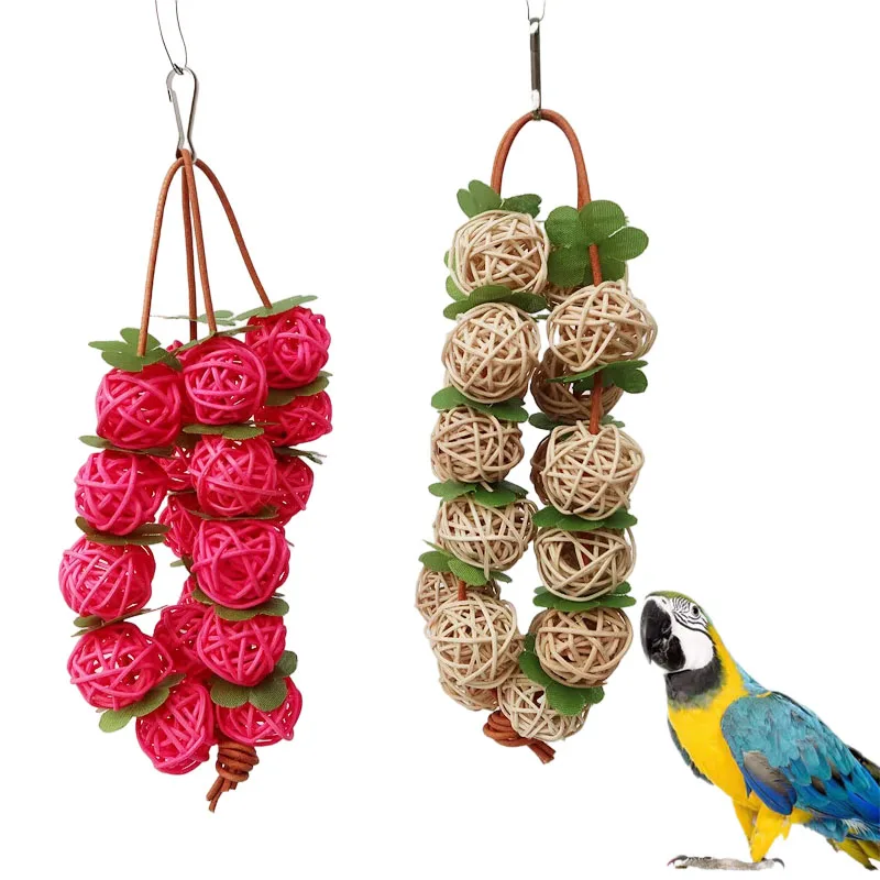 

1pc Rattan Ball Funny Parrots Supplies Interactive Toys String Bird Accessories Wooden Bite Small Pendant Cockatiel Molars