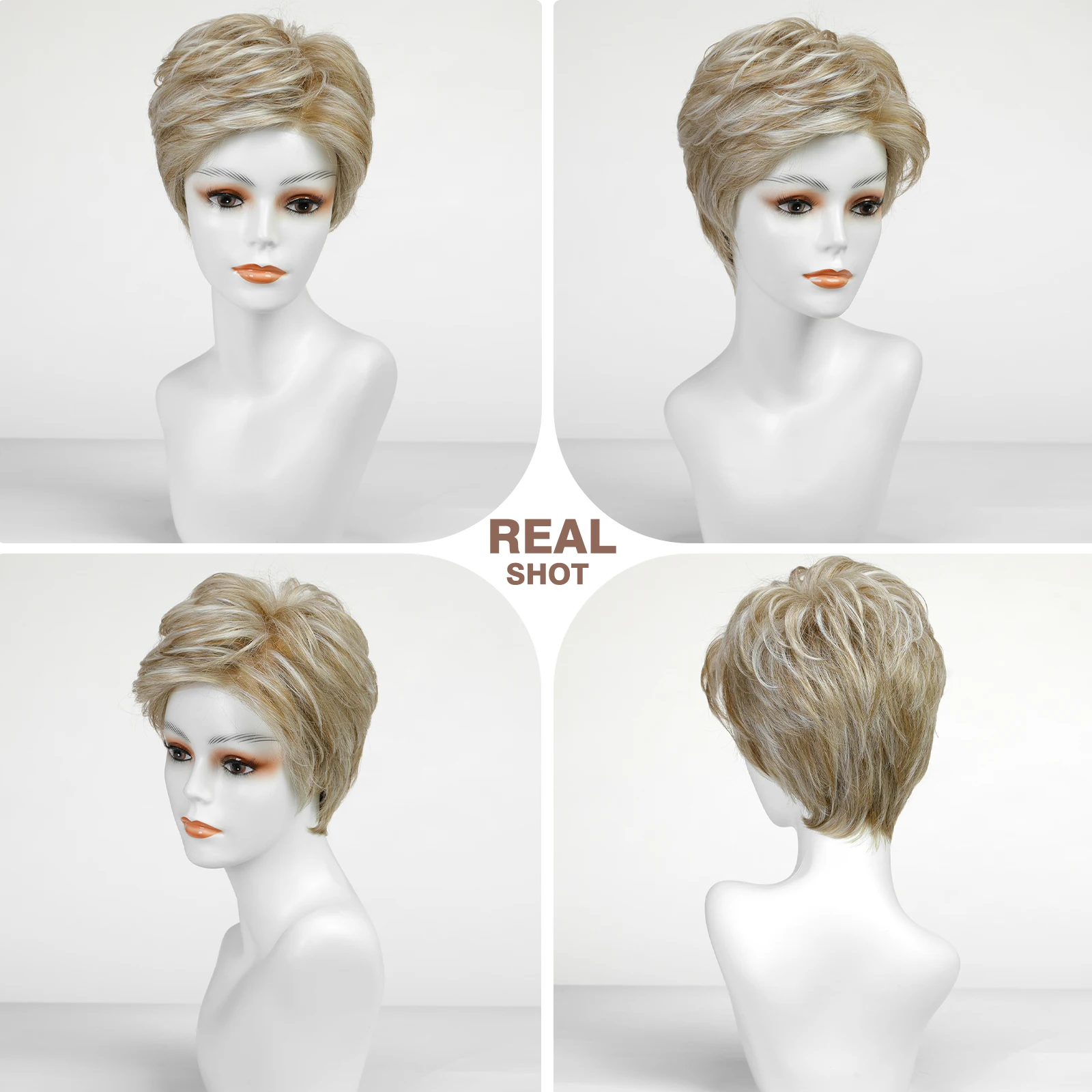 Короткий синтетический парик с золотистыми светлыми кружевами спереди из