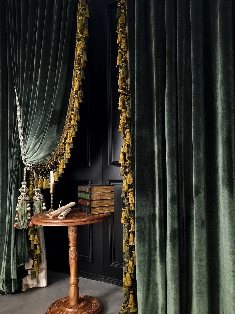 Роскошные ретро темно-зеленые бархатные кисточки утолщенные плотные шторы для