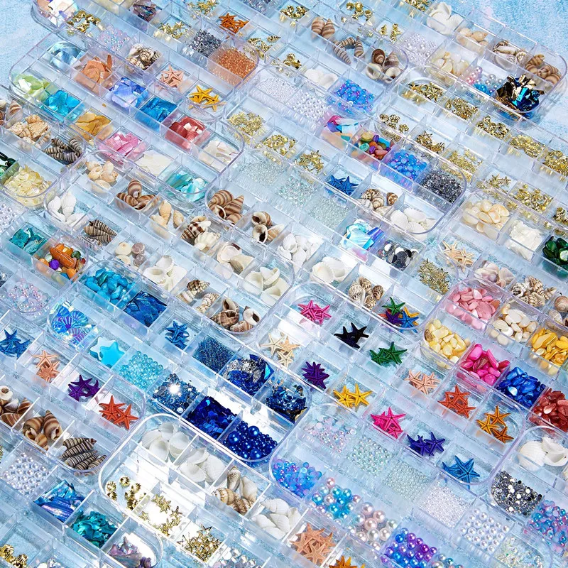 

12grids/box Natural Shell Slice Abalone Nail Charms Mixes-size Summer Ocean Series Nail Accessories For 3D Starfish Nail Decor&8