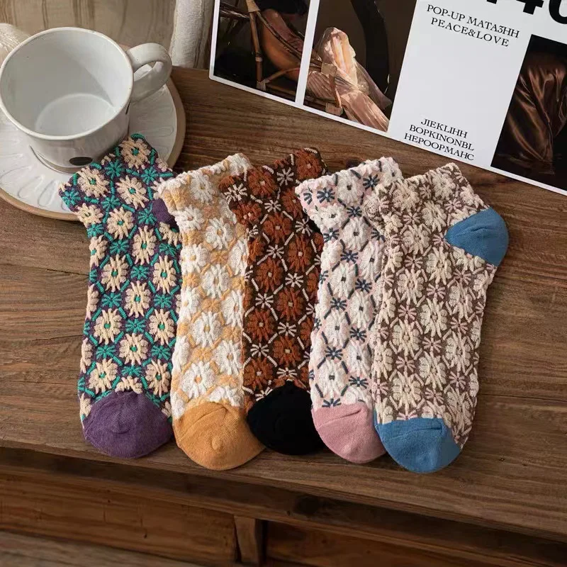 

5 Pairs Socks Sets Women Elegant Retro Polyester Cotton Low Tube Women Socks Breathable Japanese Style Casual Cotton Short Sock