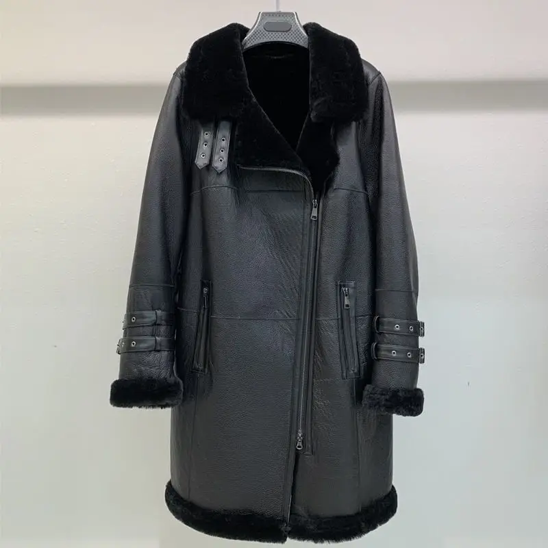 

Women's Coat FUR Windbreaker Autumn Female Jacket Turn-Down Collar Clothes Genuine Leather Jacket Female Fashion Outerwear