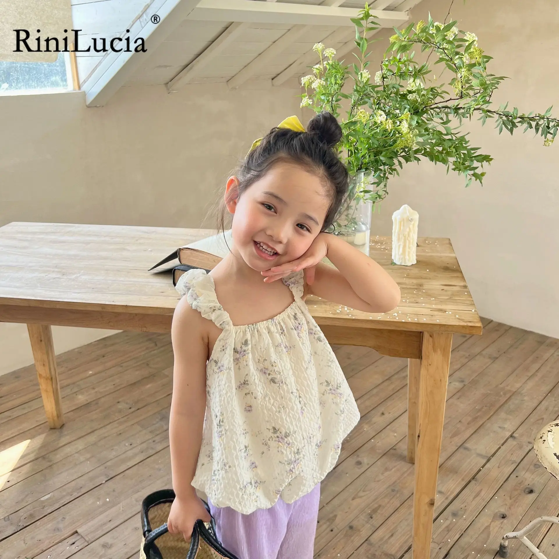 

RiniLucia Kids Girls Summer Sleeveless Tops Toddler Girl Outer Vest Tops Tank Top Baby Cotton Floral Camisole Children Clothes
