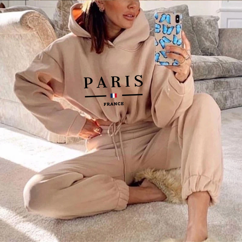 Женский спортивный костюм с принтом Парижа повседневные короткие толстовки