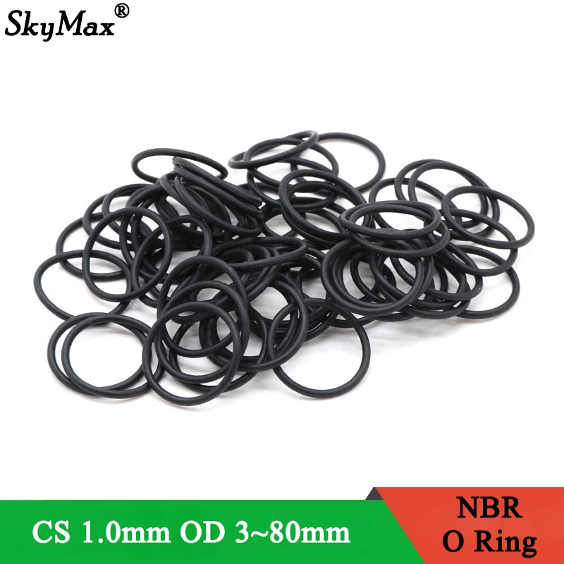 

50Pcs NBR O Ring Seal Gasket Thickness CS 1mm OD 3~80mm Nitrile Butadiene Rubber Spacer Oil Resistance Washer Round Shape Black