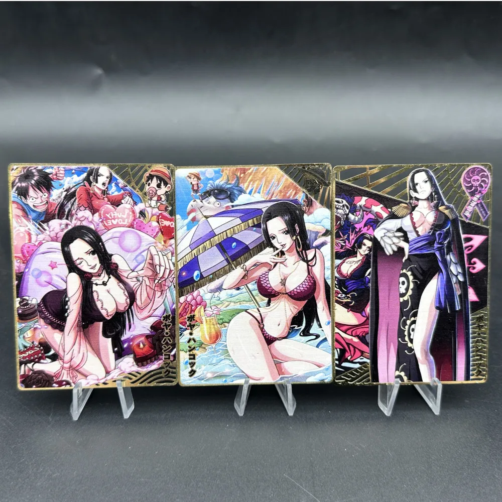 

Anime One Piece Genuine Gold Metal Hollow Cards Hancock Luffy Genshin Impact Keqing Game Collection Trading Cards Kid Toy Gift