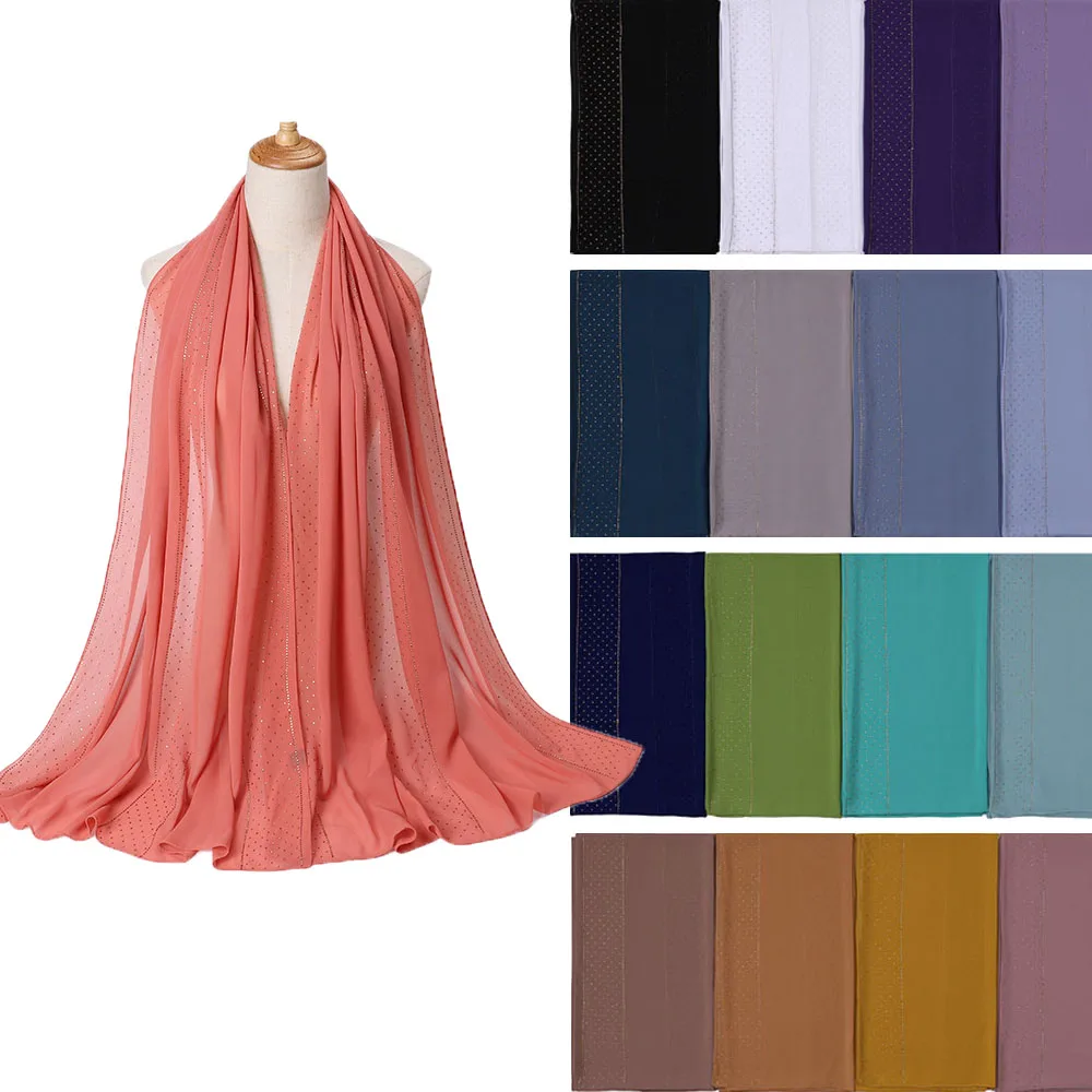 

Muslim Women Drilling Chiffon Hijab Scarf Trendy Malaysia Hijabs Islamic Headscarf Solid Color Soft Long Scarves Shawls Fashion