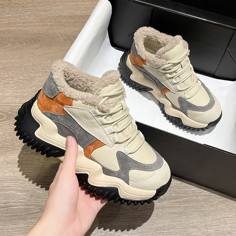 

Snow boots, winter plush large cotton women's shoes, versatile casual short boots, thick soles, and increased height