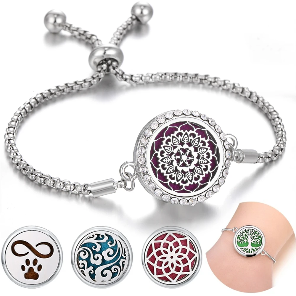 

Aromatherapy Bracelet Diffuser Locket Tree of Life Adjustable Perfume Essential Oil Diffuser Bracelet Crystal Magnetic for Women
