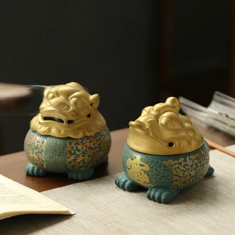 Creative Golden Toad Incense Burner Zen Agarwood Plate Tea Table Ceramic Ornaments |