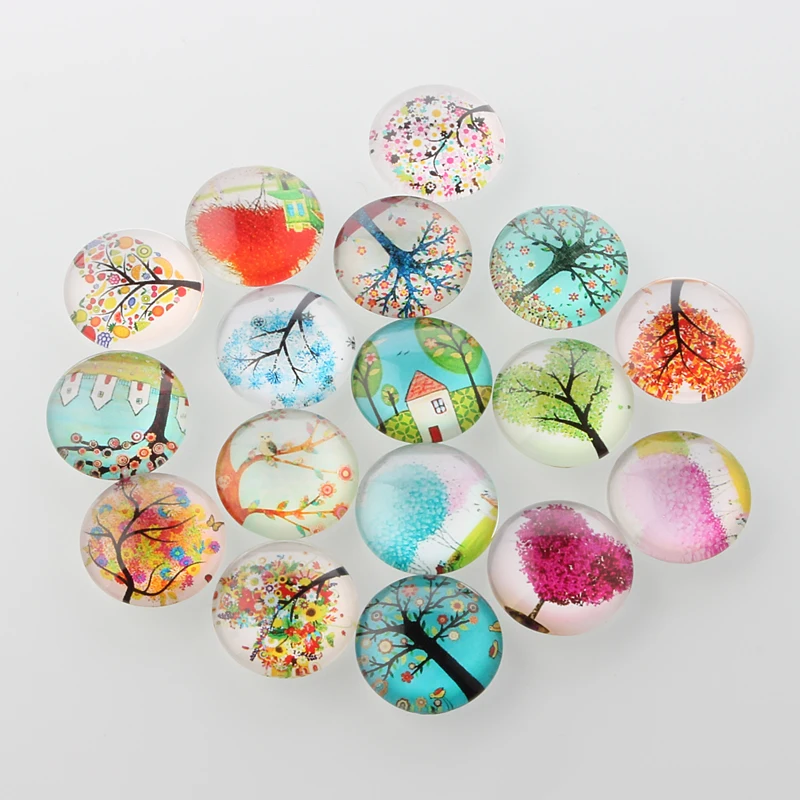 

10~20pcs Tree of Life Printed Half Round/Dome Glass Cabochons Mixed Color 20x6mm for Jewelry Making