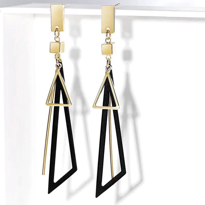 

New Boho Triangle Hang Earrings for Women Pink Green Hollow Geometric Statement Tassel Earrings Elegant Party Ear Jewelry