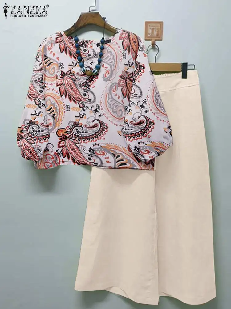 Модные комплекты брюк с широкими штанинами ZANZEA летние богемные подходящие