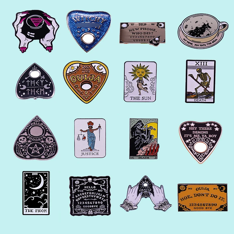 

Charm Ouija Board Enamel Pin Hoe Don't Do it Brooch Witchcraft divination planchette Badge mysterious stuff Jewelry
