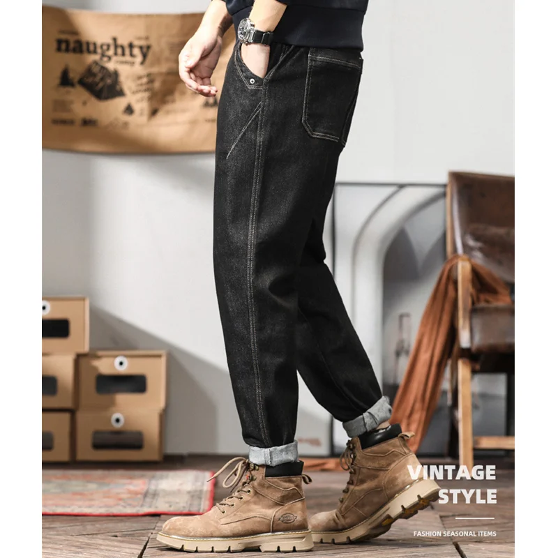 Streetwear Men 2022 Fashion New Pattern Vintage Recreational Blue Jeans Loose Straight Cylinder Broad Leg Trousers Autumn Female