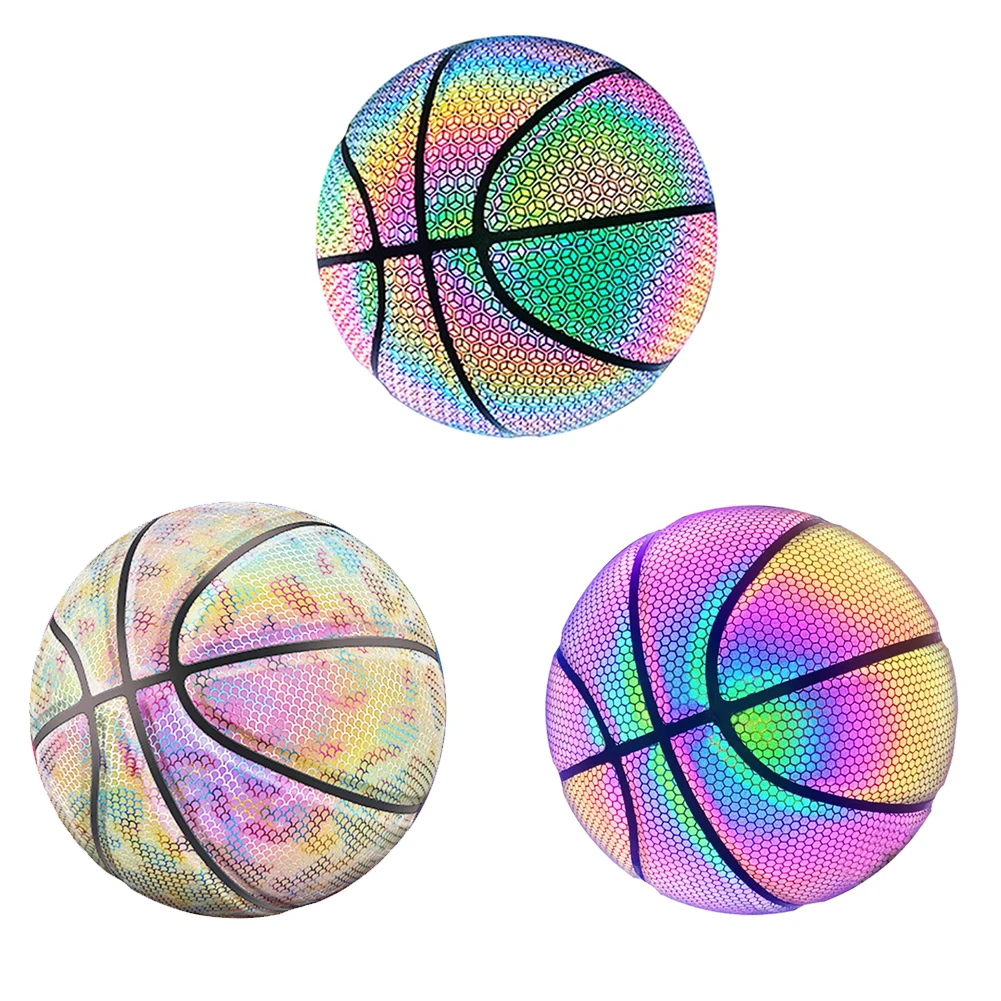 Pelota de baloncesto reflectante de cuero PU para niños, balón de baloncesto brillante, divertido, holográfico, decoración para el hogar y al aire libre, Tamaño 7