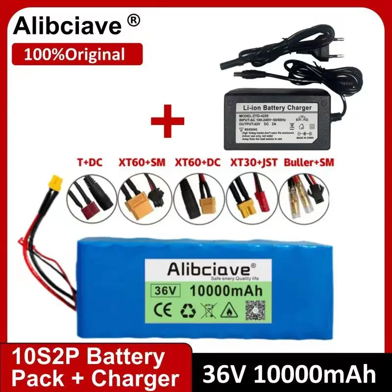 

10S2P 36V,10000MAH, 18650 500W rechargeable lithium battery pack, suitable for electric bicycles, scooters, BMS vehicles+charger