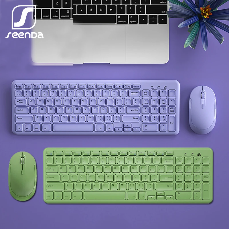 

SeenDa 2.4G Wireless Keyboard Mouse Combo Protable Round Keycap Keyboard Slient 96 Keys Gamer Keyboard for Macbook Laptop