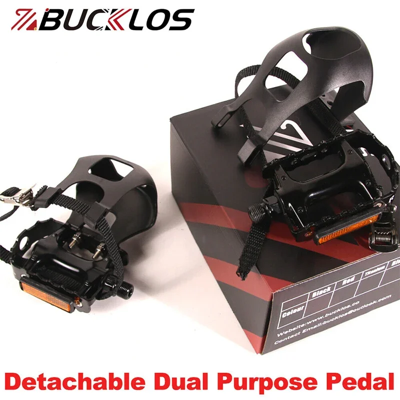 

BUCKLOS Bike Pedals Toe Clip Cage Spin Pedals with Toe Clip Adjustable Bearing Bicycle Pedals Straps 9/16" MTB Indoor Parts