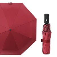 fashion beauty solid color black glue fully automatic parasol anti uv umbrella rain women three folding umbrella