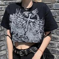 mingliusili y2k gothic t shirt women e girl fashion graphic tee short sleeve punk grunge clothes black streetwear loose tops