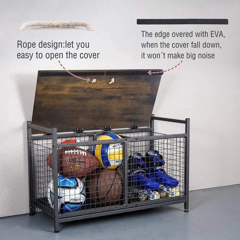

Sports Equipment Storage Organizer for Garage/Basement/Entryway,Ball Storage Bin Heavy-Duty Storage Bench for Garage