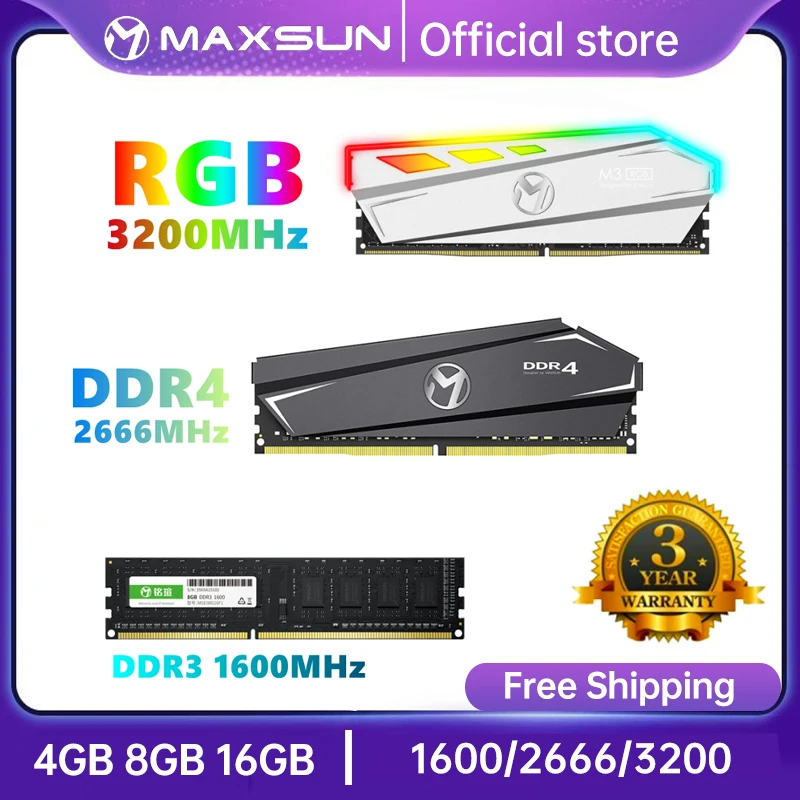 Оперативная память MAXSUN DDR4 4 ГБ 8 16 DDR3 1600 2666 3200 МГц ОЗУ RGB Освещение новая настольная