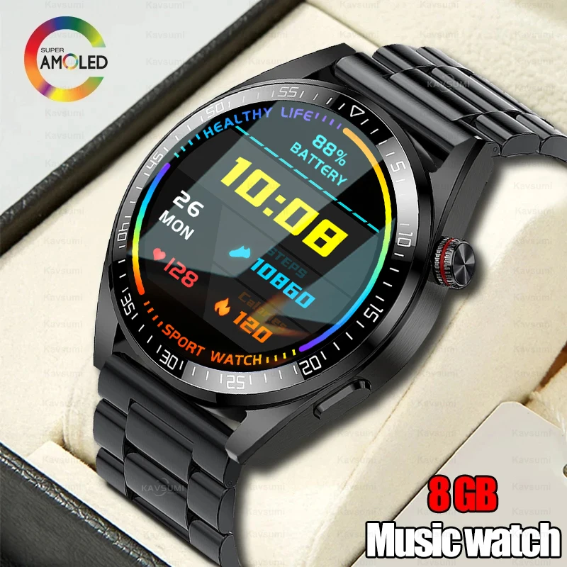 

2023 New Bluetooth Call Smart Watch Men AMOLED Full Touch Screen Sports Fitness Watch 8G Music Smartwatch for Samsung Huawei Ios