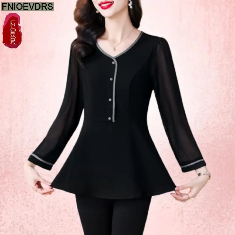 Женская Офисная рубашка с длинным рукавом однотонная черная базовая одежда во