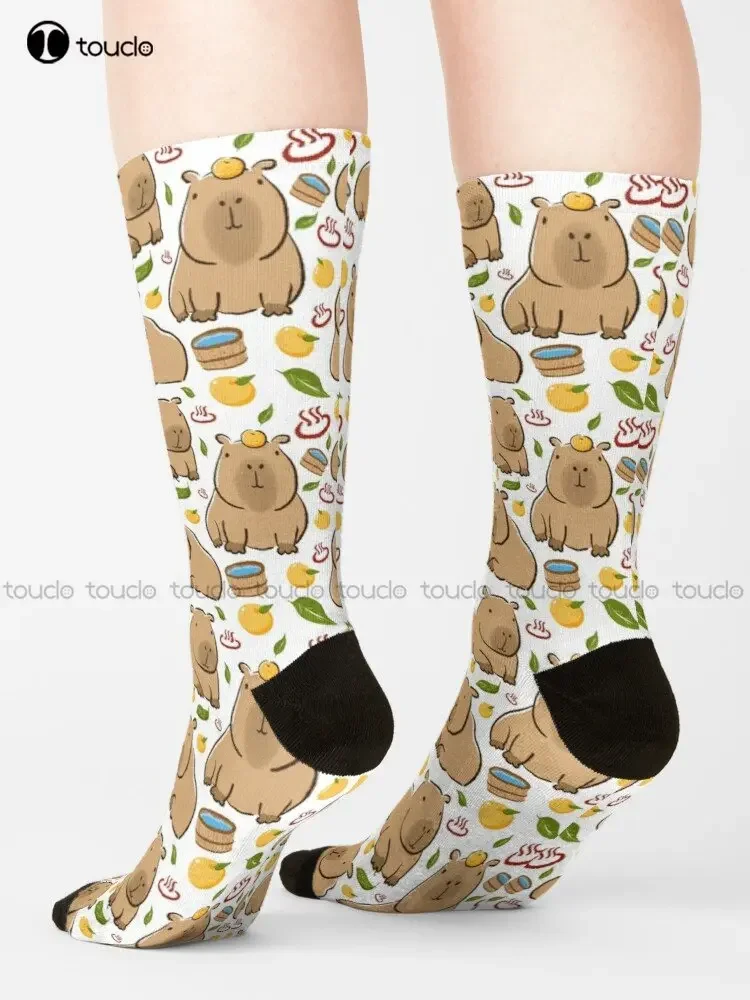 Фото Носки Capybara Yuzu Onzen с узором для ванны, уютные носки, персонализированные носки унисекс для взрослых и подростков, молодежные носки 360° °   Цифровая печать мультфильма №3