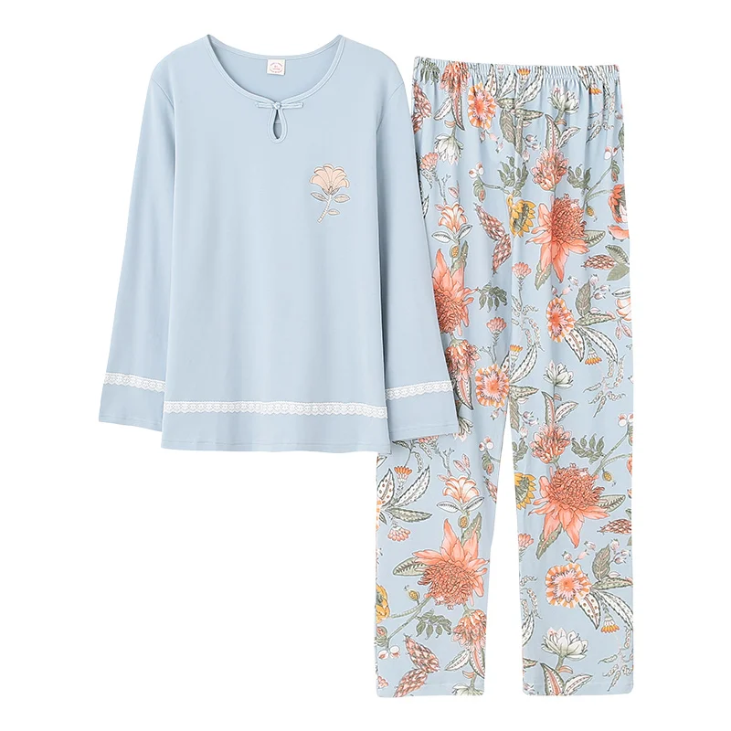 

cotton sleeve yards Autumn pijamas for 100% pijama pajamas winter clothes women long women sets home sleepwear pyjamas set big