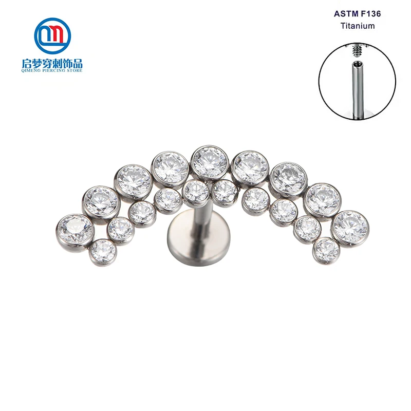 

Astm f136 Titanium Bezel Set Two Layers Clear Zircon Cluster Top Cartilage Earrings Lip Labret Body Piercing Jewelry