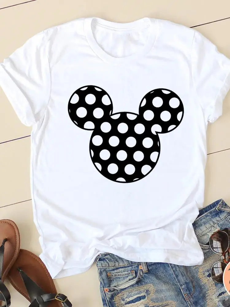 

Модная Милая футболка в горошек, с рисунком Микки Мауса