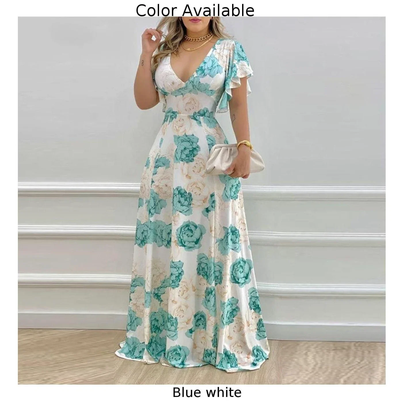 Kwiatowa sukienka damska z nadrukiem Damska długa plażowa Oddychająca codzienna elegancka wakacyjna maxi Plus Size Fashion