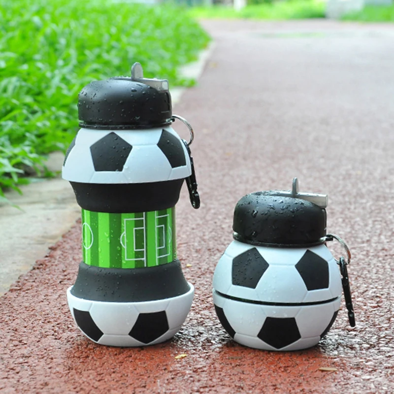 Футбольная бутылка, спортивный силиконовый водяной мяч, детская бутылка для воды 550, портативные складные футбольные бутылки в форме бутылк...