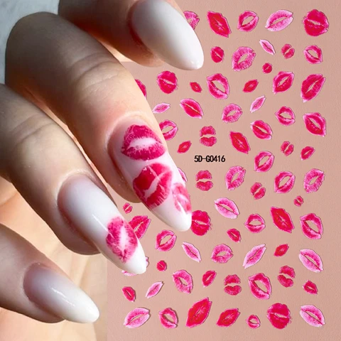 5D наклейки для ногтей MAFANAILS красные губы