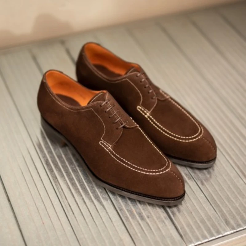 

Мужские классические туфли-оксфорды, коричневые туфли из искусственной замши, на шнуровке, со шнуровкой, модель KP768, 2022