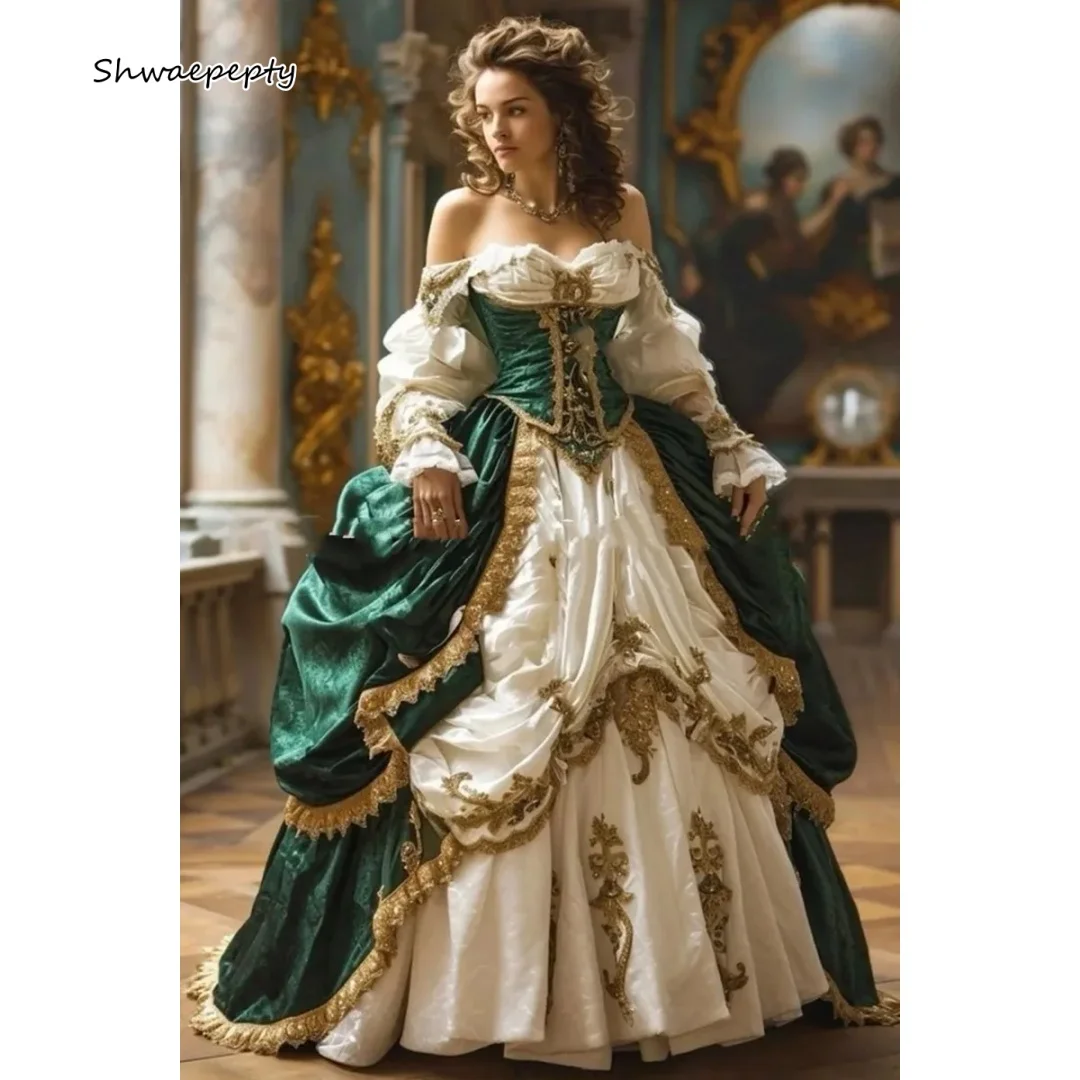 Винтажное викторианское платье для выпускного вечера зеленый и белый