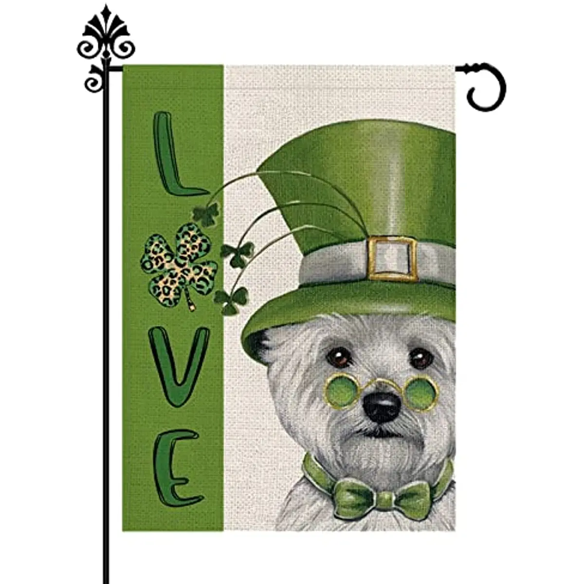 

Garden Flag Shamrock Dog with Hat Love Leopard Double Sided Happy St. Patrick's Day Spring Holiday Farmhouse Yard Outdoor