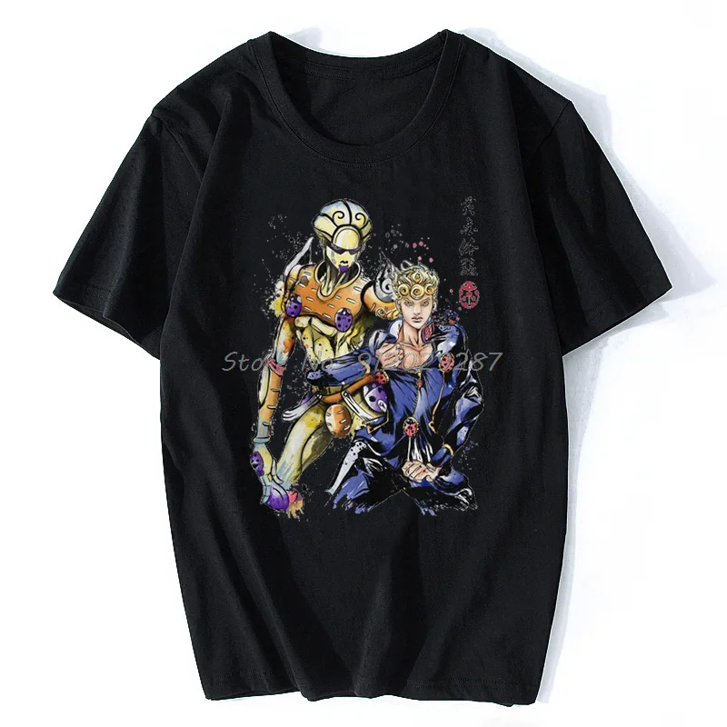 

JoJo's Bizarre Adventure Anime Gold Expierence Watercolor T Shirt Men Ofertas Large Crewneck Tshirt Cotton Graphic Tops