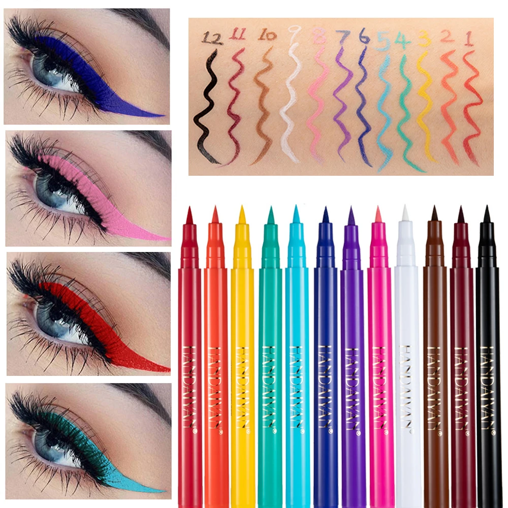 

Handaiyan 12 Color Waterproof Eyeliner Gel Pencil Colorful White Yellow Blue Brown Eye Liner Pen Long-lasting Makeup