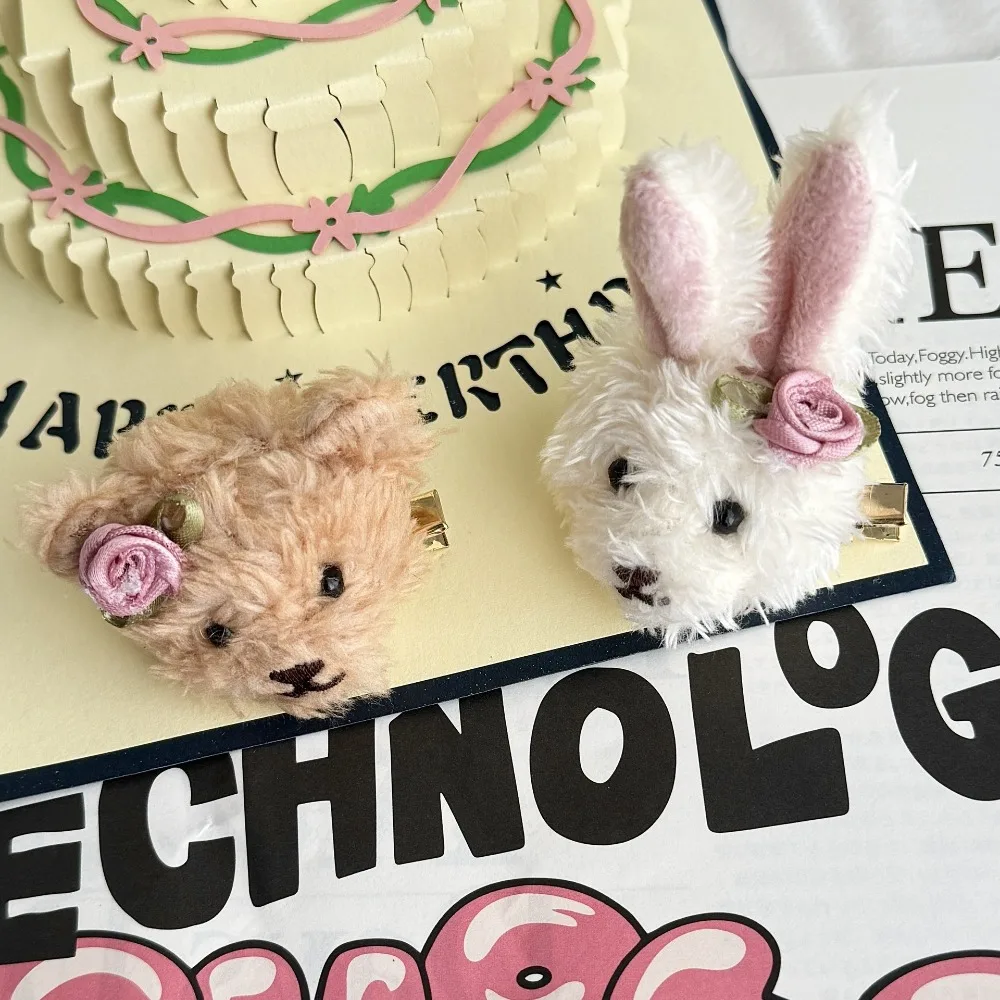 Заколка для волос в корейском стиле с кроликом и медведем милая заколка виде