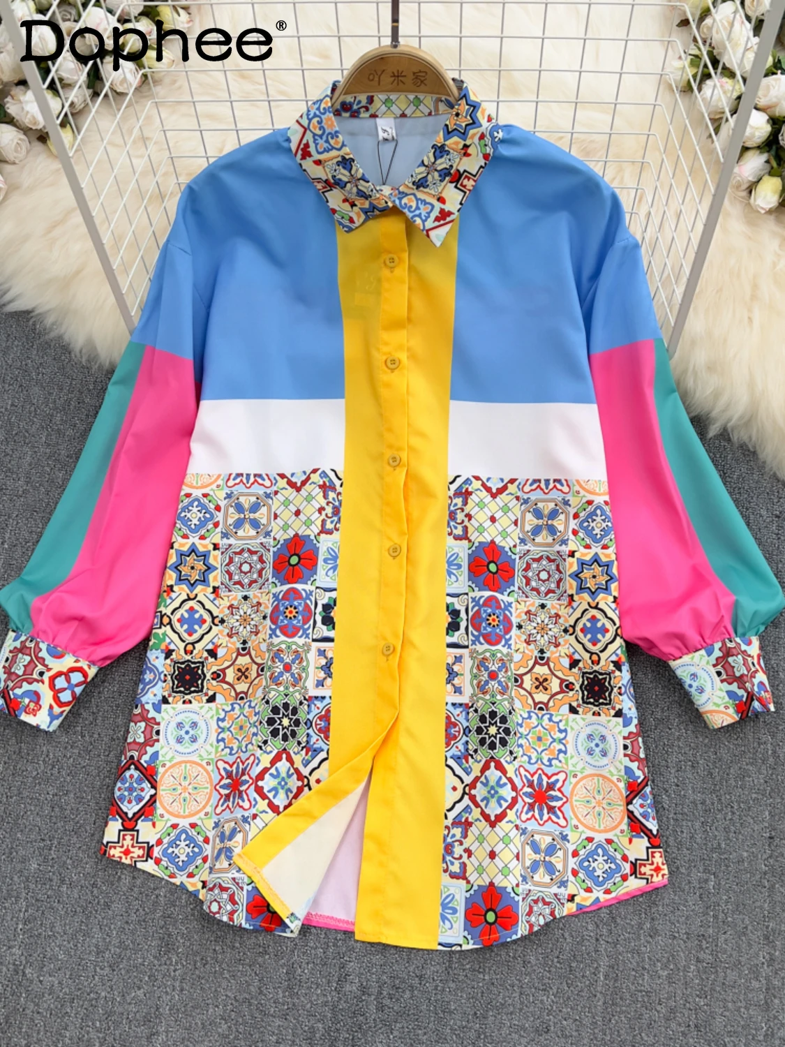 

Personalized Elegant Lapel Long Sleeve Button Up Shirt Women's Loose Vintage Printed Chiffon Blusas Top 2022 Summer New Camisas
